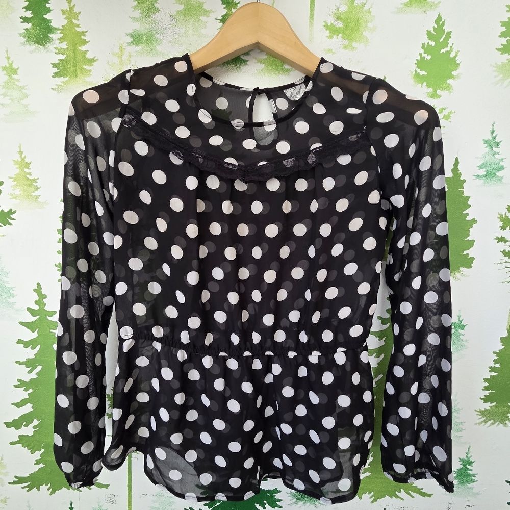 D-Signed Disney Youth XL Black & White Polka Dot Elastic Waist Top